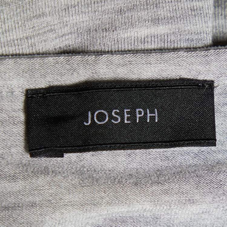 Pre Owned Joseph Grey Stretch Knit Velvet Trim Long Sleeve Top S 