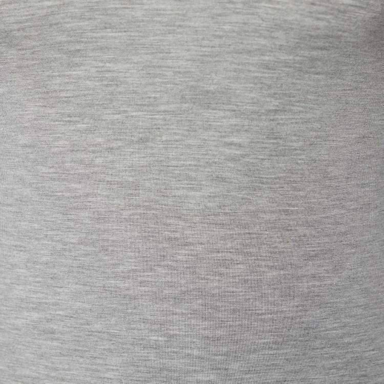 Pre Owned Joseph Grey Stretch Knit Velvet Trim Long Sleeve Top S 