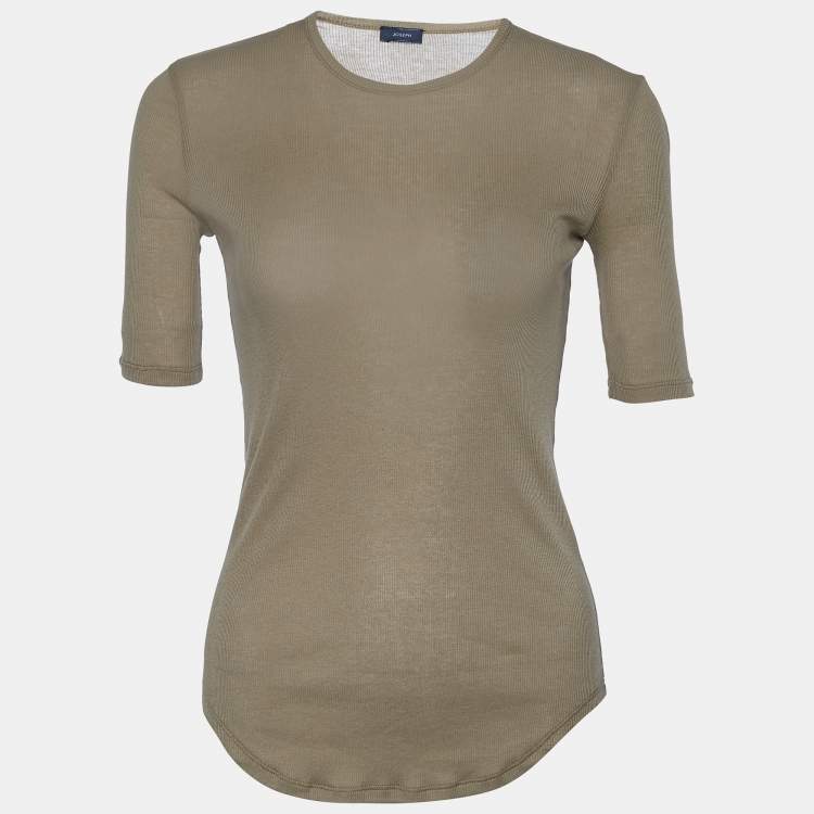 مملوكة مسبقًا Joseph Beige Cotton Cashmere Rib Knit Top S