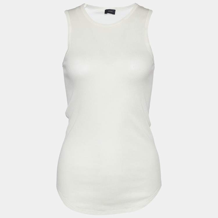 Pre Owned Joseph White Cotton Cashmere Rib Sleeveless Tank Top S