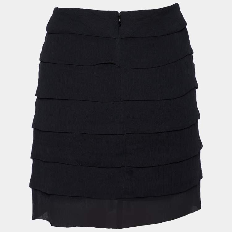 Pre Owned Joseph Black Crinckled Silk Tiered Mini Skirt M
