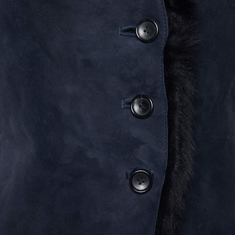 Pre Owned Joseph Vintage Navy Blue Leather & Fur Lined Sleeveless Jacket L