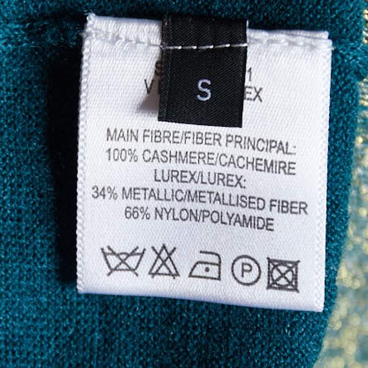 Pre Owned Joseph Green Cashmere Knit Lurex Detail V-Neck Sweater S