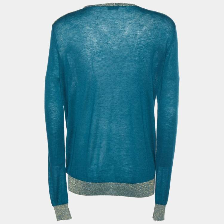 Pre Owned Joseph Green Cashmere Knit Lurex Detail V-Neck Sweater S