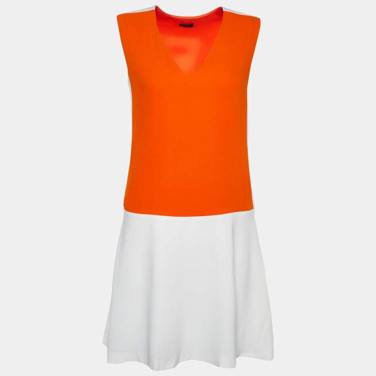 Pre Owned Joseph Orange & White Crepe Paneled Sleeveless Mini Dress S