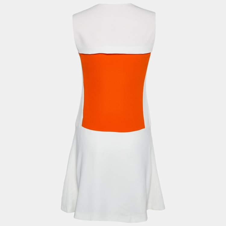 Pre Owned Joseph Orange & White Crepe Paneled Sleeveless Mini Dress S