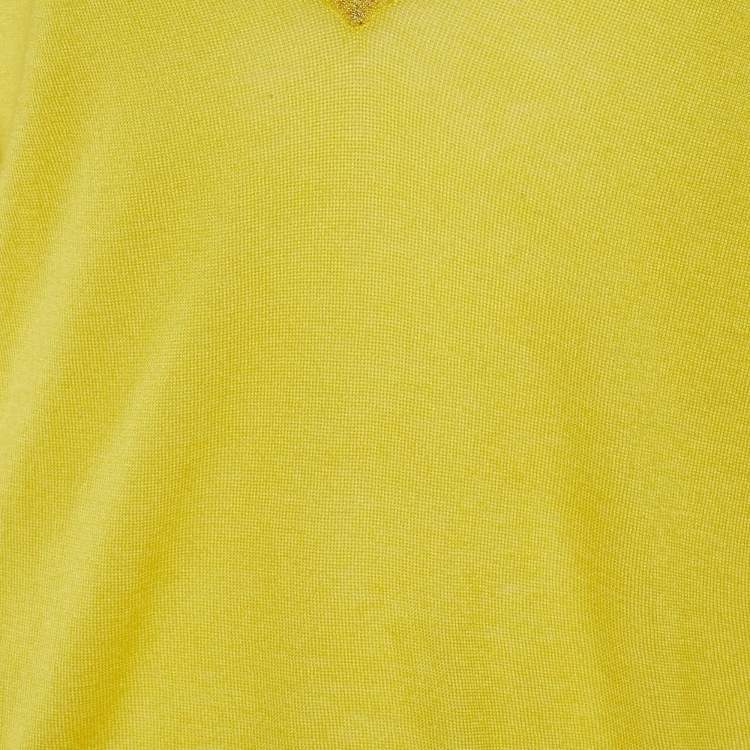 Pre Owned Joseph Yellow Cashmere Knit Lurex Detail V-Neck Sweater M