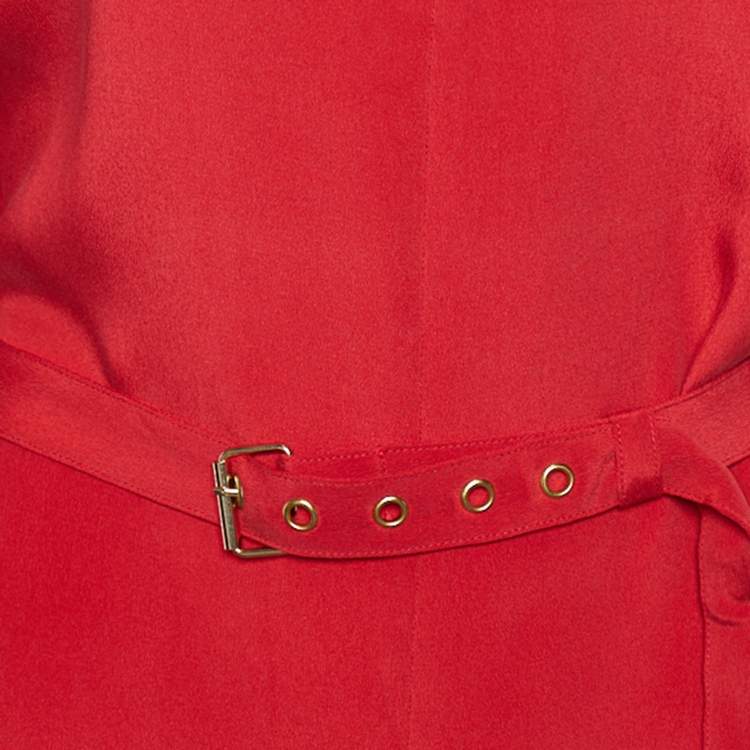 Pre Owned Joseph Red Silk Belted Midi Dress L