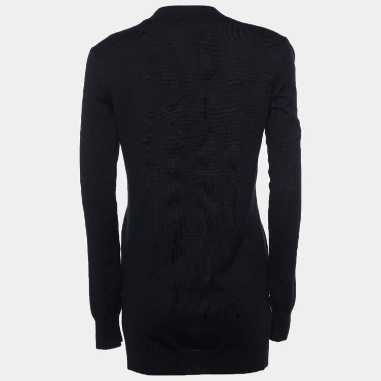 Pre Owned Joseph Black Merino Wool & Silk Button Front Cardigan S