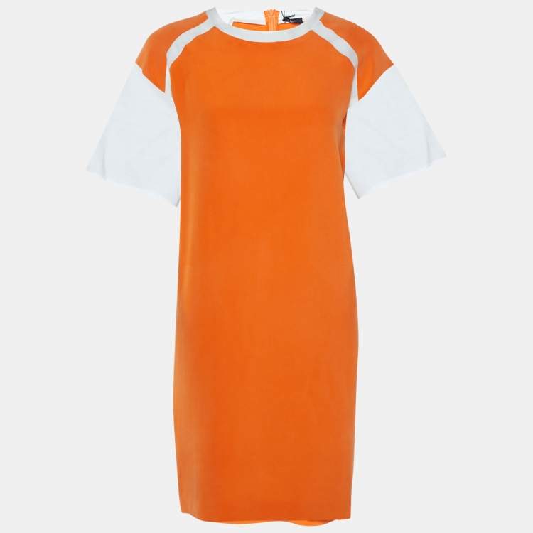 Pre Owned Joseph Orange Silk & Organza Detail Shift Dress M