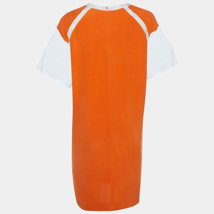 Pre Owned Joseph Orange Silk & Organza Detail Shift Dress M