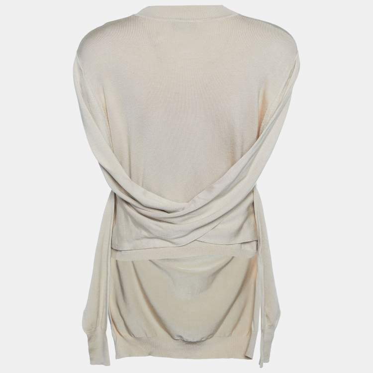 Pre Owned Joseph Beige Wool Knit Cross Back Detail High Low Hem Sleeveless Sweater L