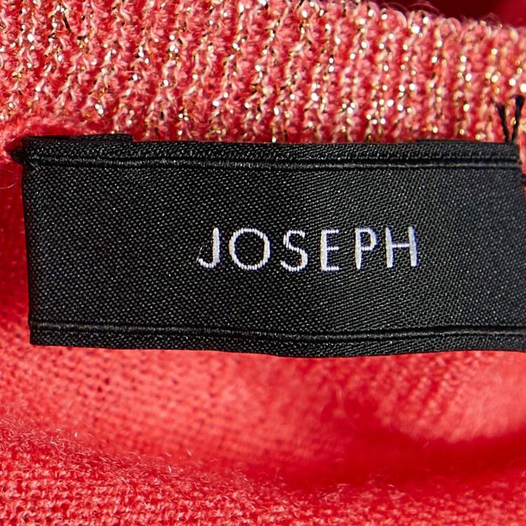 Pre Owned Joseph Pink Cashmere Knit Lurex Detail V-Neck Sweater L