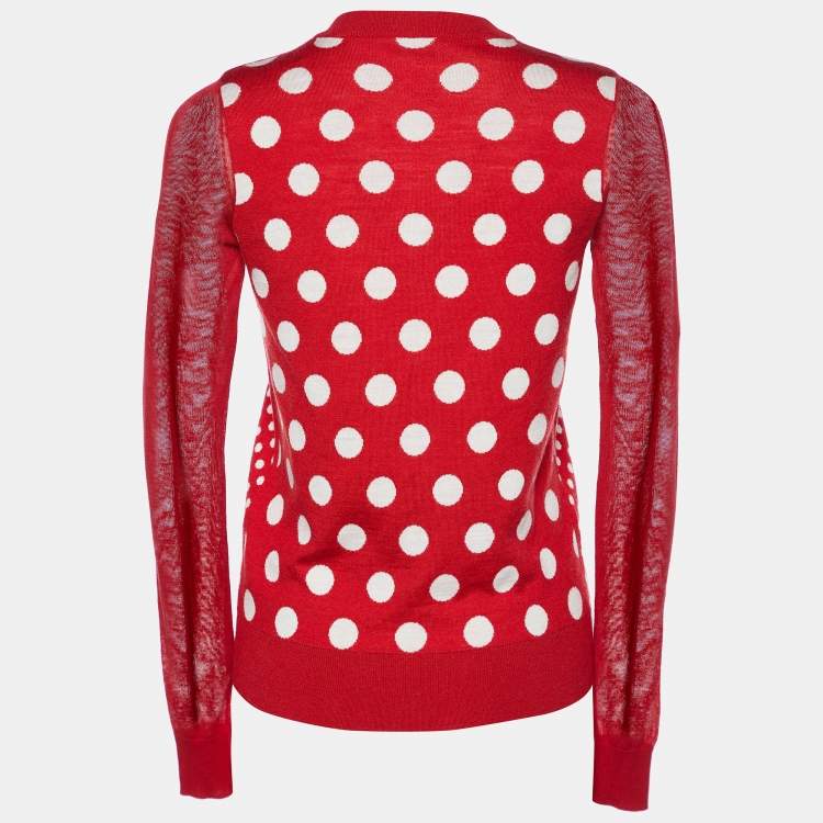 Pre Owned Joseph Red Spot Jacquard Button Front Cardigan M