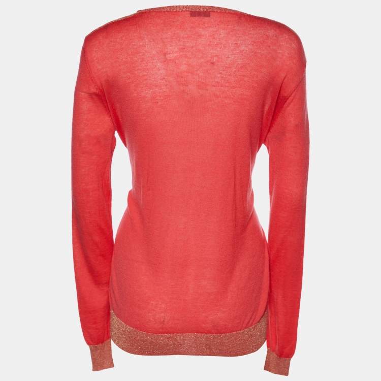 Pre Owned Joseph Pink Cashmere Knit Lurex Detail V-Neck Sweater M