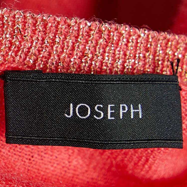Pre Owned Joseph Pink Cashmere Knit Lurex Detail V-Neck Sweater M