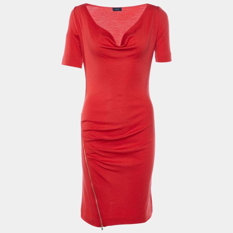 Pre Owned Joseph Red Wool Interlock Zip Ruched Detail Kent Dress M 