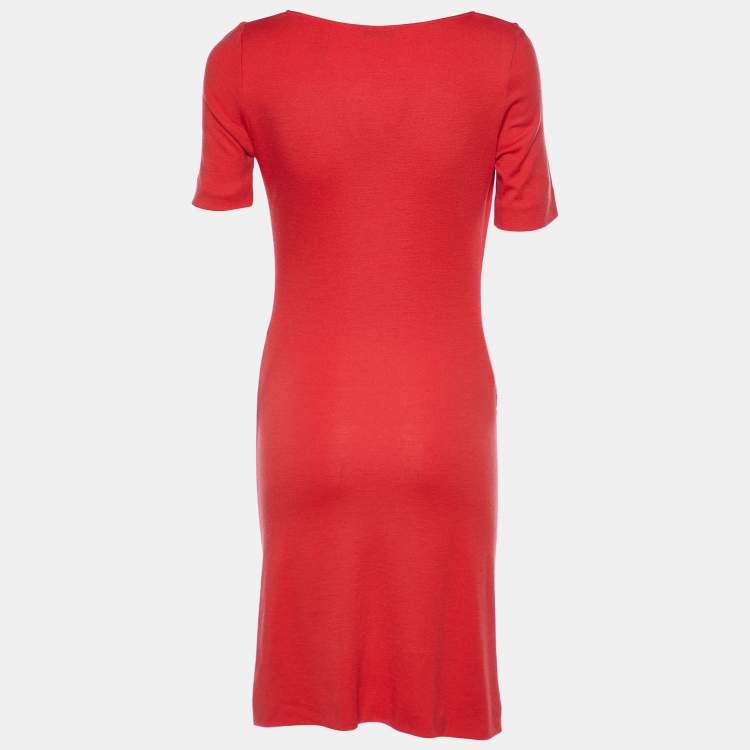 Pre Owned Joseph Red Wool Interlock Zip Ruched Detail Kent Dress M 