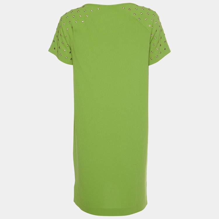 Pre Owned Joseph Green Stretch Crepe Eyelet Detail Shift Dress S