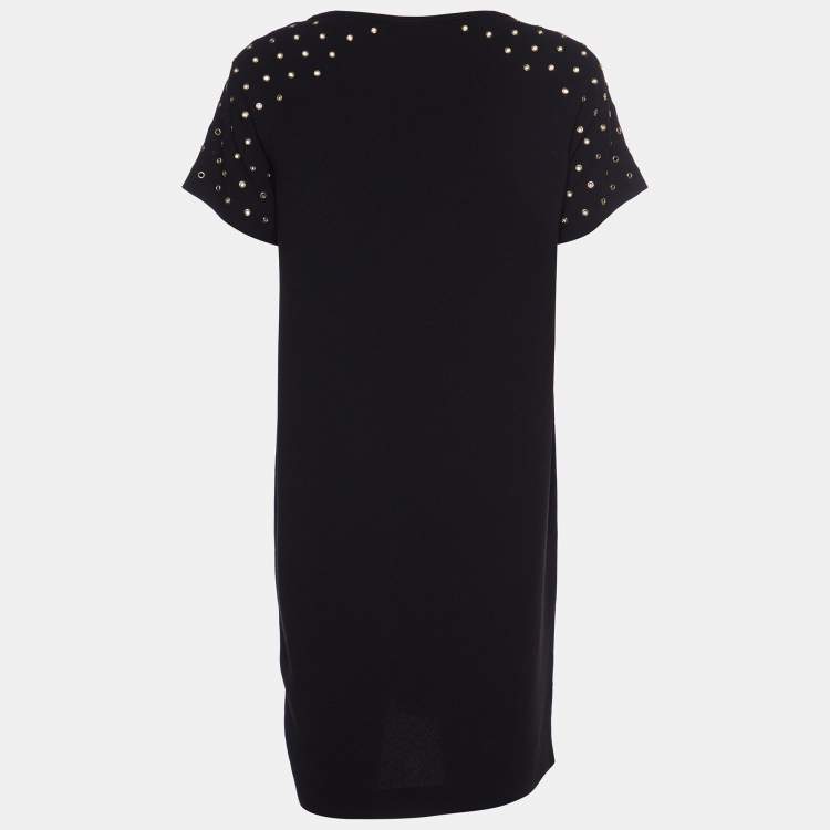 مملوكة مسبقًا Joseph Black Stretch Crepe Eyelet Detail Shift Dress S
