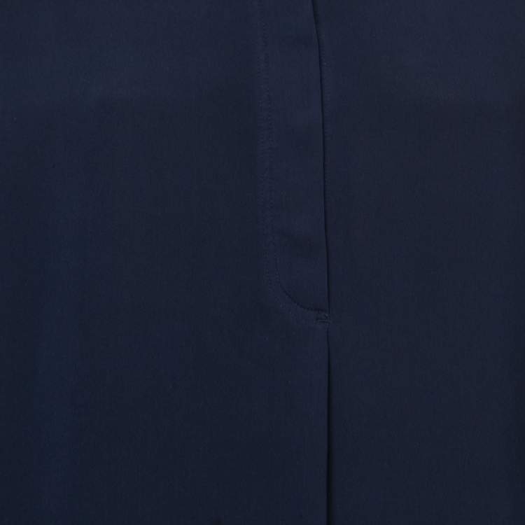 Pre Owned Joseph Dark Blue Crepe Silk Long Sleeve Blouse L