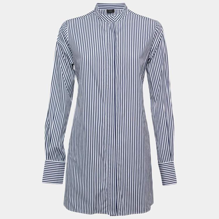 LOUIS VUITTON Size M Blue Black & White Stripe Cotton Buttoned