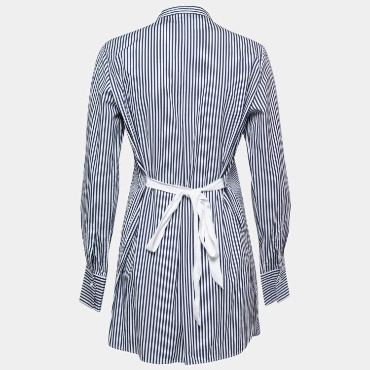 LOUIS VUITTON Size M Blue Black & White Stripe Cotton Buttoned