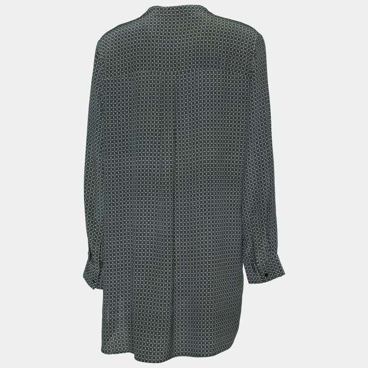 Pre Owned Joseph Black Cravate Printed Silk Button Front Dara Tunic L