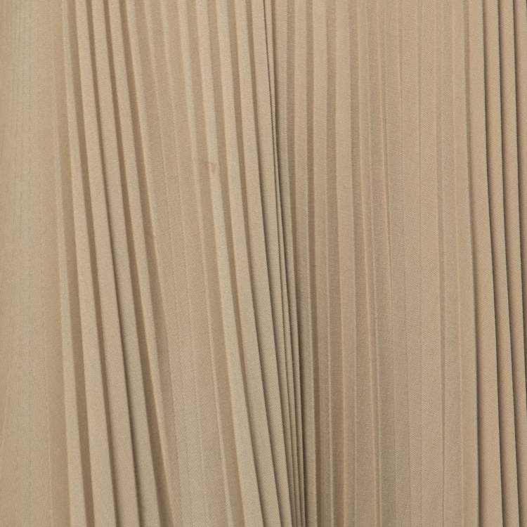 Pre Owned Joseph Beige Crepe Pleated V-Neck Sleeveless Dress L
