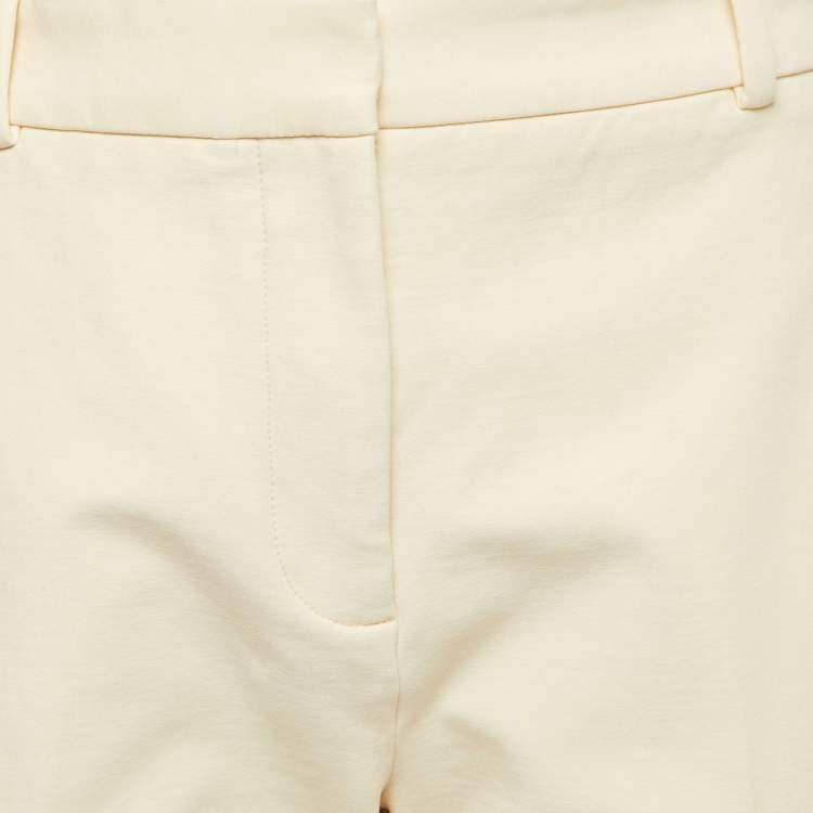 Pre Owned Joseph Cream Stretch Cotton High Waist Flared Leg Trousers L