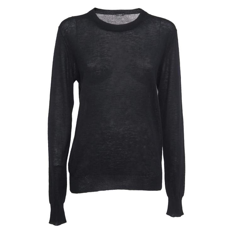 Pre Owned Joseph Black Cashmere Knit Crew Neck Long Sleeve Top XL