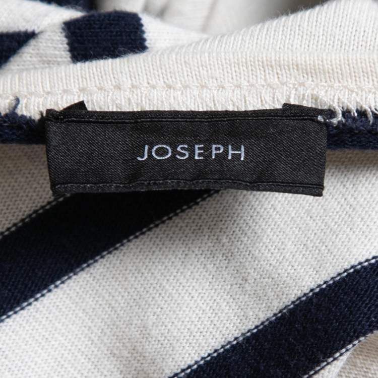 Pre Owned Joseph Cream/Navy Blue Striped Cotton Lace Trimmed Full Sleeve T-Shirt S