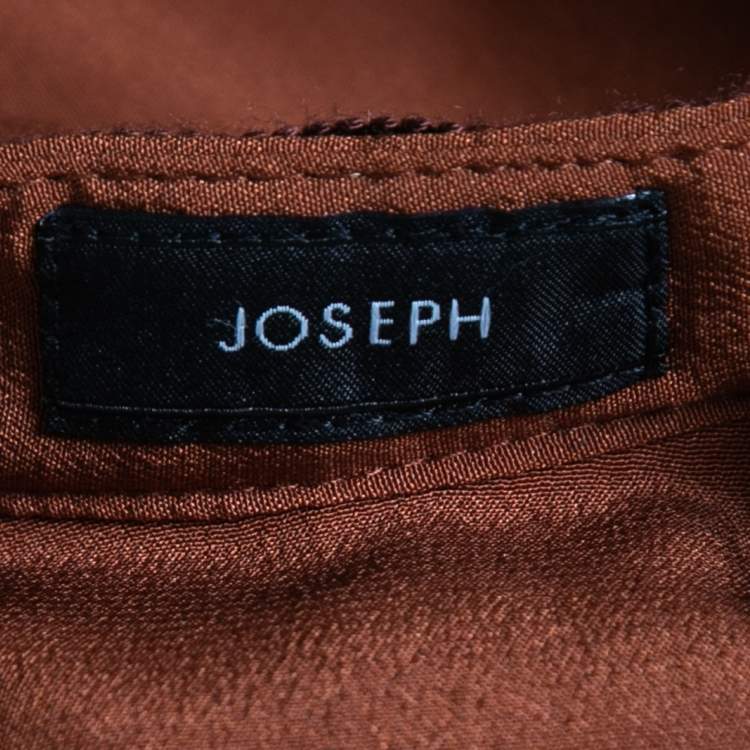 Pre Owned Joseph Brown Silk Ruffle Detail Button Front Full Sleeve Shirt S