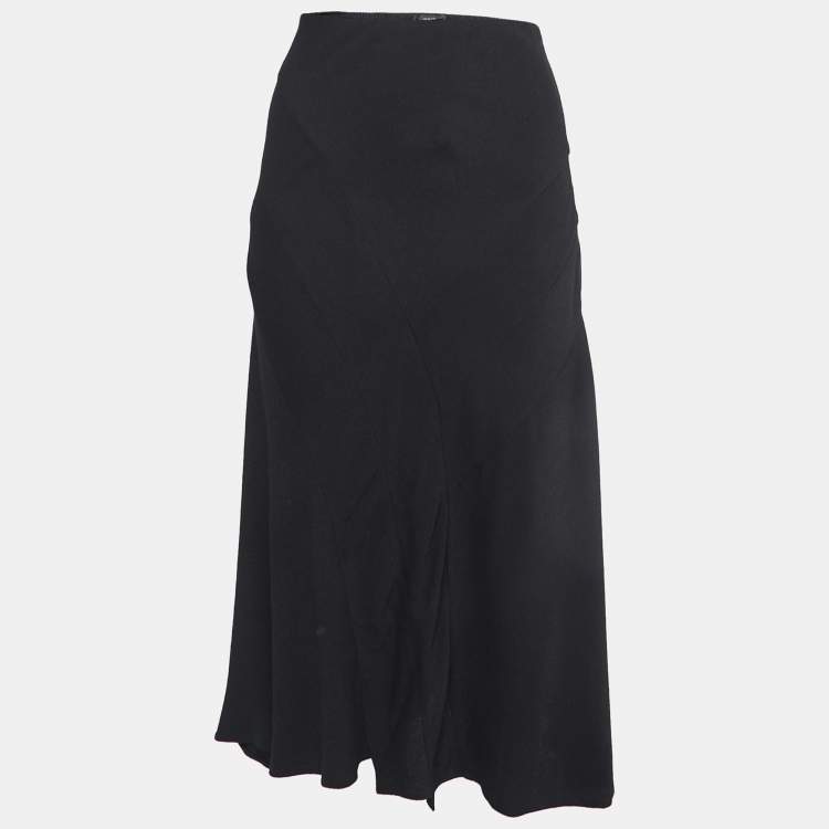 Pre Owned Joseph Black Crepe Flared Midi Skirt M