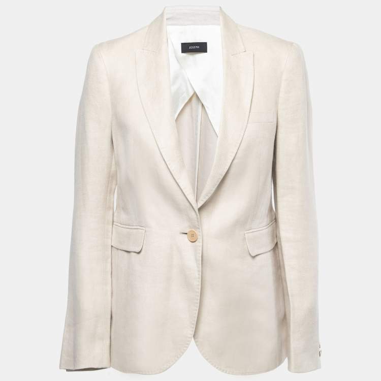 Pre Owned Joseph Ecru White Linen Single-Breasted Blazer L