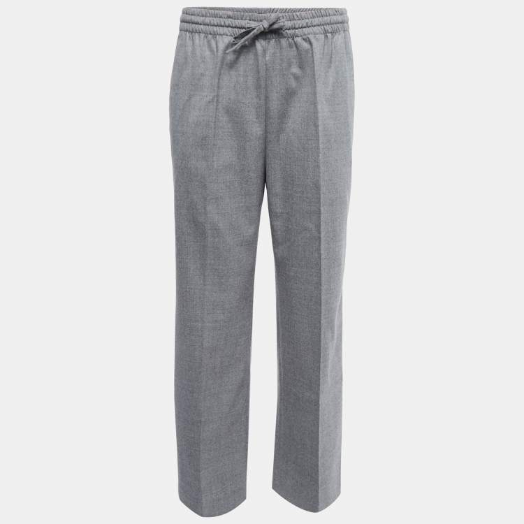 Pre Owned Joseph Grey Wool Drawstring Straight Leg Trousers M