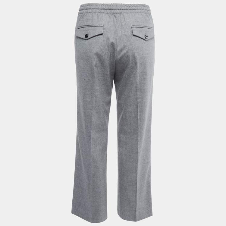 Pre Owned Joseph Grey Wool Drawstring Straight Leg Trousers M