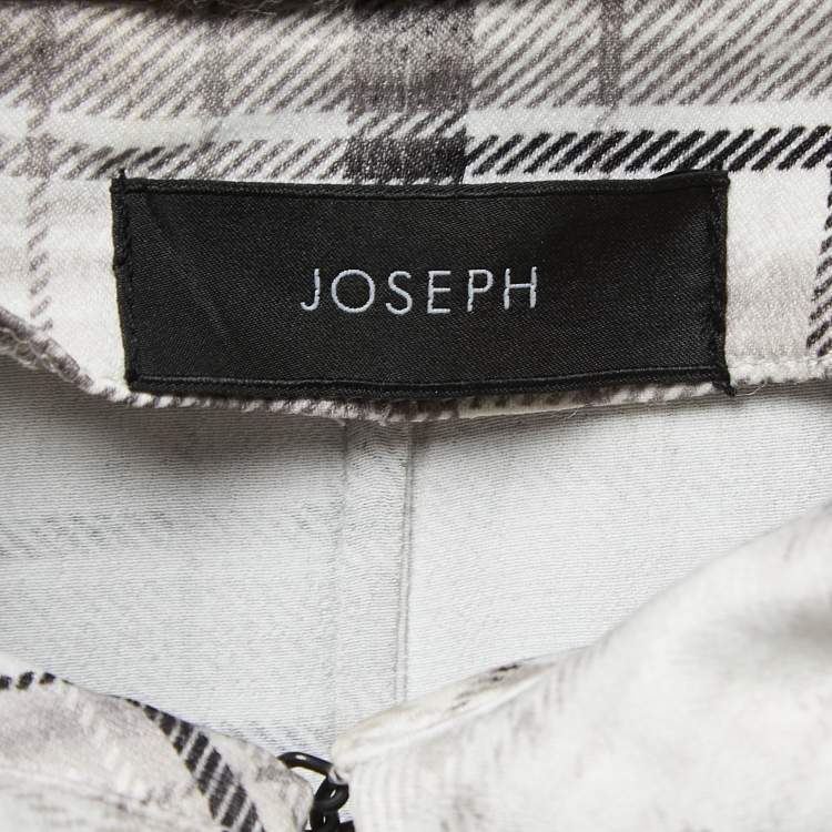 Pre Owned Joseph Grey Plaid Crepe Button Front Belted Midi Shirt Dress M