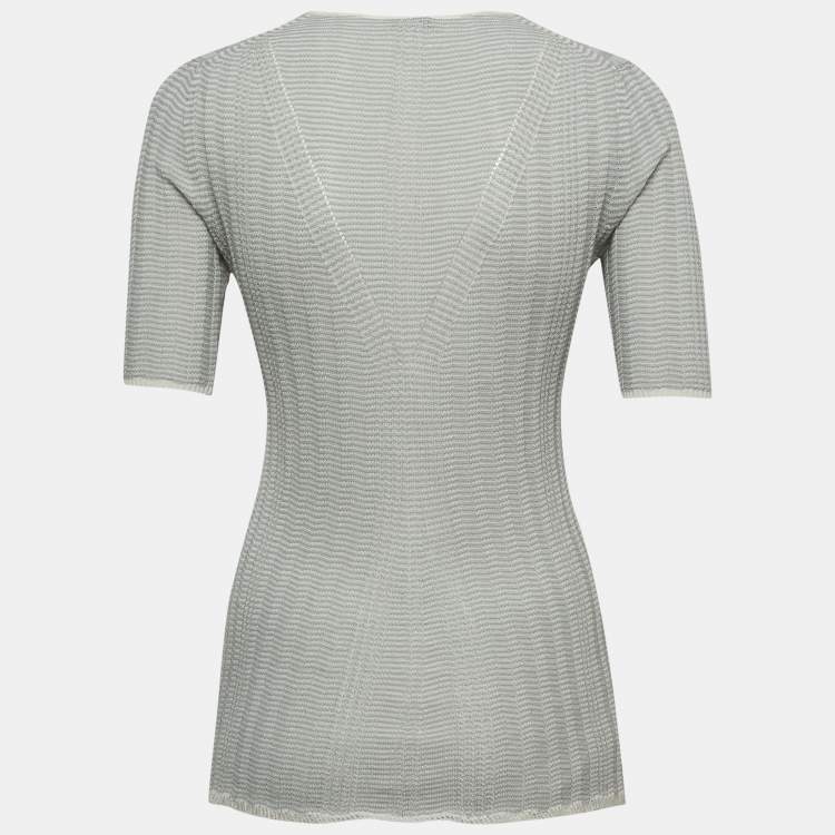 Pre Owned Joseph Light Blue Striped Cotton Knit Top XS