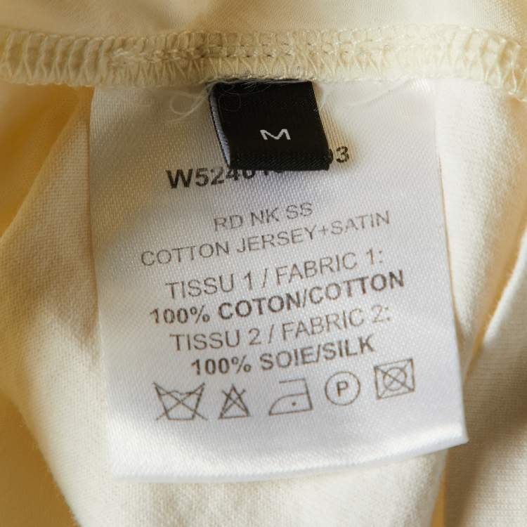 Pre Owned Joseph Off White Cotton Knit & Satin T-Shirt M