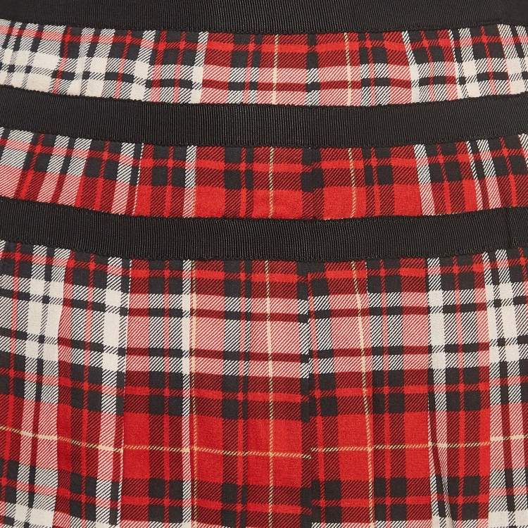 Pre Owned Joseph Red Tartan Check Silk Pleated Mini Skirt S