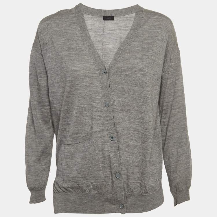 Pre Owned Joseph Grey Merinos Wool Rib Knit Asymmetric Cardigan S