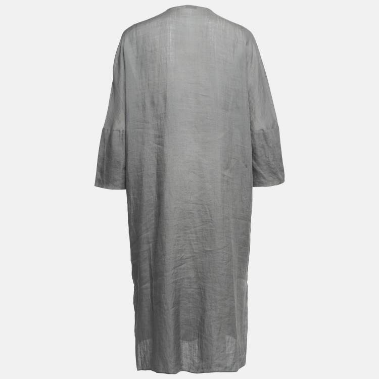 Pre Owned Joseph Grey Ramie Long Sleeve Buttoned Midi Dress L 