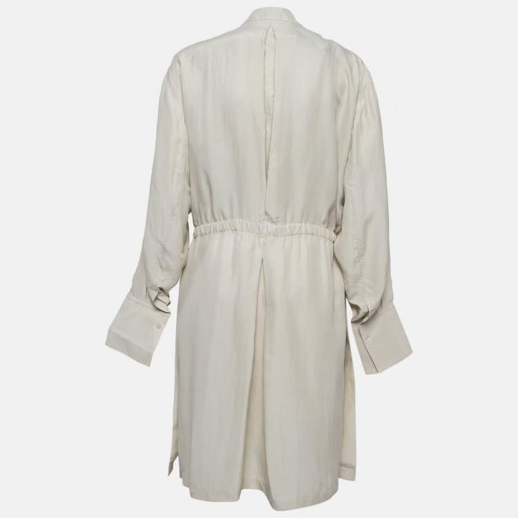 Pre Owned Joseph Cream Parachute Silk Belted Shirt Dress L
