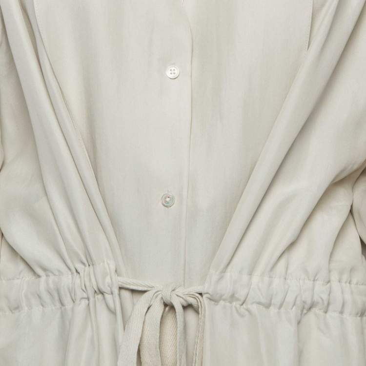 Pre Owned Joseph Cream Parachute Silk Belted Shirt Dress L