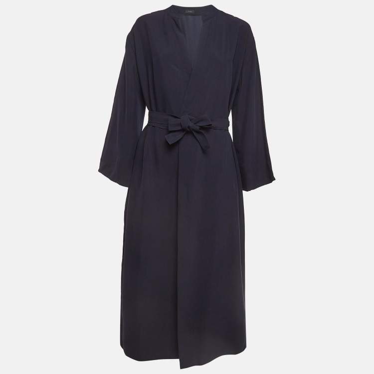 Pre Owned Joseph Navy Blue Crepe Midi Wrap Dress M