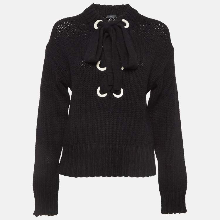 Pre Owned Joseph Black Cashmere Knit Tie-Up Sweater M