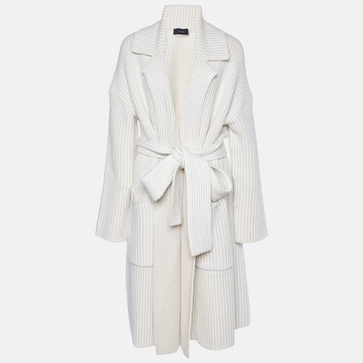 Pre Owned Joseph Ivory Graphic Stitch Merino Wool Cardigan Coat M
