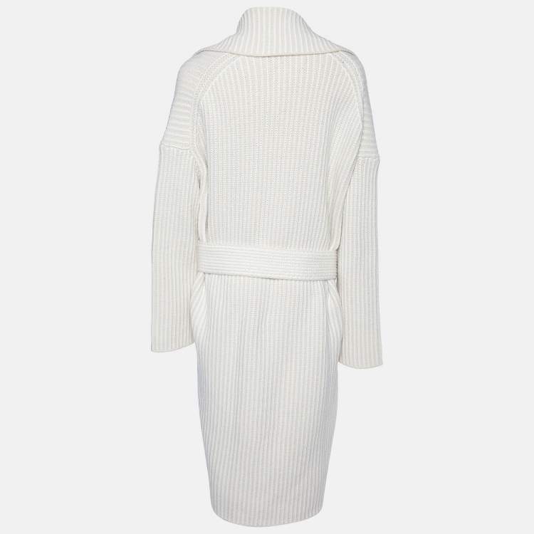 Pre Owned Joseph Ivory Graphic Stitch Merino Wool Cardigan Coat M