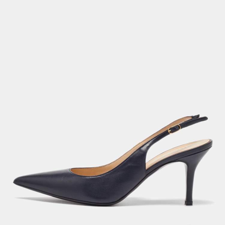 Pre Owned Joseph Navy Blue Leather Pointed Toe Slingback Pumps Size 40